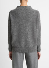 VINCE | Donegal Cashmere Funnel-Neck Sweater in Turtleneck - MEDIUM HEATHER GREY DONEGAL