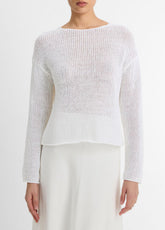 VINCE | Italian Coated Cotton-Blend Sweater in Crew Neck - OPTIC WHITE