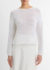 VINCE | Italian Coated Cotton-Blend Sweater in Crew Neck - OPTIC WHITE