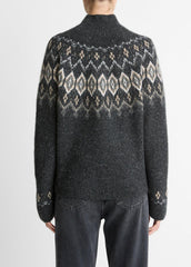 VINCE | Fair Isle Donegal Cashmere Turtleneck Sweater in Turtleneck - HEATHER CHARCOAL COMBO