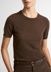 VINCE | Wool & Cashmere-Blend Short-Sleeve Sweater in Crew Neck - DARK BARK