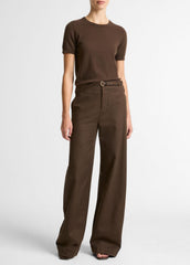 VINCE | Wool & Cashmere-Blend Short-Sleeve Sweater in Crew Neck - DARK BARK