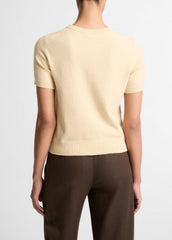VINCE | Wool & Cashmere-Blend Short-Sleeve Sweater in Crew Neck - CHAMOMILE
