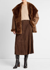 VINCE | Shearling Hooded Jacket in Jackets - COGNAC ESPRESSO COMB