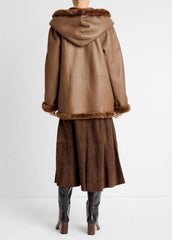 VINCE | Shearling Hooded Jacket in Jackets - COGNAC ESPRESSO COMB