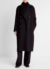 VINCE | Wool-Blend Double-Breasted Long Coat in Coats - BLACK