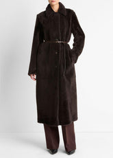 VINCE | Shearling Long Coat in Coats - DARK UMBER