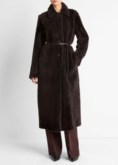 VINCE | Shearling Long Coat in Coats - DARK UMBER