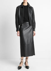 VINCE | Leather Cropped Zip-Front Jacket in Jackets - BLACK