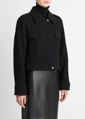 VINCE | Italian Wool-Blend Cropped Jacket in Jackets - BLACK