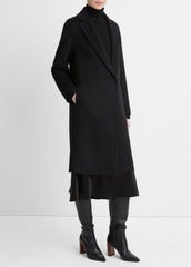 VINCE | Classic Wool-Blend Straight Coat in Coats - BLACK
