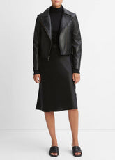 VINCE | Leather Cross-Front Moto Jacket in Leather Jackets - BLACK