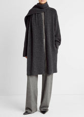 VINCE | Draped-Scarf Wool-Blend Car Coat in Coats - DARK HEATHER GREY