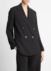 VINCE | Crepe Double-Breasted Blazer in Blazers - BLACK