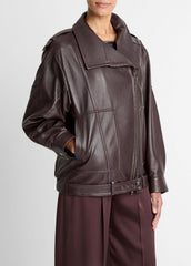 VINCE | Leather Oversized Biker Jacket in Jackets - DARK FIG
