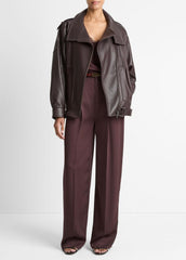 VINCE | Leather Oversized Biker Jacket in Jackets - DARK FIG