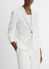 VINCE | Linen-Blend Shrunken Blazer in Blazers - OFF WHITE
