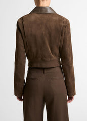 VINCE | Suede Shrunken Bomber Jacket in Jackets - WILLOW