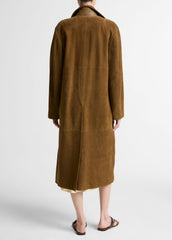 VINCE | Suede Long Coat in Coats - WOOD MOSS