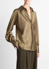 VINCE | Silk Bias Long-Sleeve Blouse in Long Sleeve - CYPRESS