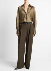 VINCE | Silk Bias Long-Sleeve Blouse in Long Sleeve - CYPRESS
