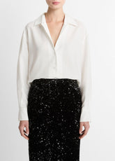 VINCE | Refined Twill Covered-Button Shirt in Long Sleeve - LIGHT CREAM