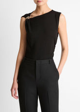 VINCE | Cinched-Shoulder Wool-Blend Top in Tank Tops - BLACK