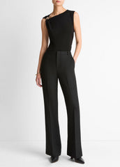 VINCE | Cinched-Shoulder Wool-Blend Top in Tank Tops - BLACK