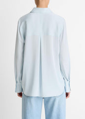 VINCE | Stretch-Silk Button-Front Blouse in Long Sleeve - GLACIER
