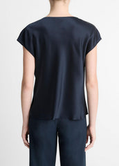 VINCE | Silk Cowl-Neck Blouse in Short Sleeve - COASTAL BLUE