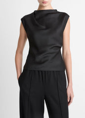 VINCE | Satin Draped Cowl-Neck Top in Tank Tops - BLACK