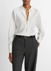 VINCE | Silk Bias Long-Sleeve Blouse in Long Sleeve - OFF WHITE
