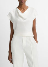 VINCE | Silk Cowl-Neck Blouse in Short Sleeve - OFF WHITE