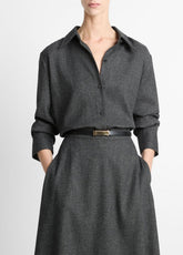 VINCE | Italian Jaspe Relaxed Button-Front Shirt in Long Sleeve - MEDIUM HEATHER GREY