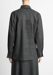 VINCE | Italian Jaspe Relaxed Button-Front Shirt in Long Sleeve - MEDIUM HEATHER GREY