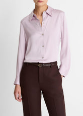 VINCE | Silk-Blend Slim Button-Front Blouse in Long Sleeve - IRIS QUARTZ