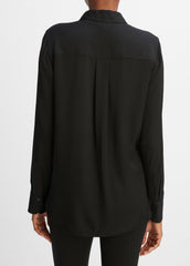 VINCE | Slim Fitted Stretch-Silk Blouse in Long Sleeve - BLACK