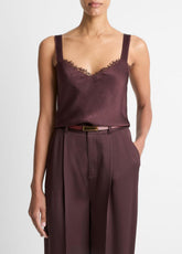 VINCE | Lace-Trim Satin Camisole in Tank Tops - FIG