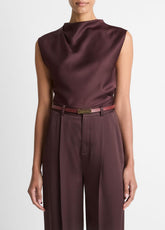 VINCE | Satin Draped Cowl-Neck Top in Tank Tops - FIG
