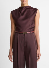VINCE | Satin Draped Cowl-Neck Top in Tank Tops - FIG