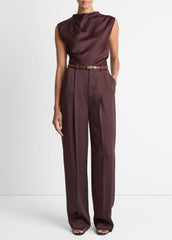 VINCE | Satin Draped Cowl-Neck Top in Tank Tops - FIG