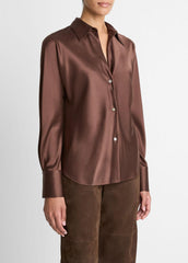 VINCE | Silk Bias Long-Sleeve Blouse in Long Sleeve - ESPRESSO