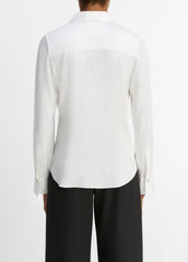 VINCE | Silk-Blend Slim Button-Front Blouse in Long Sleeve - OFF WHITE
