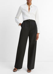 VINCE | Silk-Blend Slim Button-Front Blouse in Long Sleeve - OFF WHITE