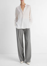 VINCE | Silk Satin Band-Collar Blouse in Long Sleeve - OPTIC WHITE