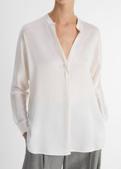 VINCE | Silk Satin Band-Collar Blouse in Long Sleeve - OPTIC WHITE