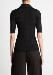 VINCE | Cotton Elbow-Sleeve Polo Shirt in Short Sleeve - BLACK