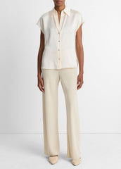 VINCE | Silk Cap-Sleeve Ruched-Back Blouse in Short Sleeve - CHIFFON