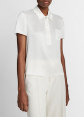 VINCE | Silk Short-Sleeve Polo Shirt in Short Sleeve - OFF WHITE