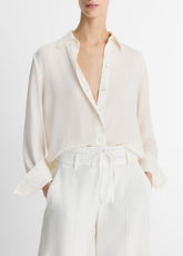 VINCE | Stretch-Silk Button-Front Blouse in Long Sleeve - OFF WHITE